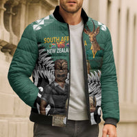 New Zealand South Africa Rugby Custom Bomber Puffer Jacket Springboks Kente All Black Maori Together - Polynesian Pride