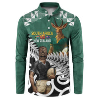 New Zealand South Africa Rugby Custom Button Sweatshirt Springboks Kente All Black Maori Together - Polynesian Pride
