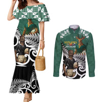 New Zealand South Africa Rugby Custom Couples Matching Mermaid Dress and Long Sleeve Button Shirt Springboks Kente All Black Maori Together - Polynesian Pride
