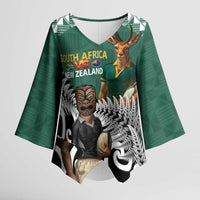 New Zealand South Africa Rugby Custom Kimono Sleeve Blouse Springboks Kente All Black Maori Together LT14 Female Green - Polynesian Pride