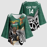 New Zealand South Africa Rugby Custom Kimono Sleeve Blouse Springboks Kente All Black Maori Together LT14 - Polynesian Pride
