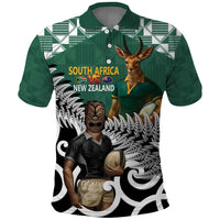 New Zealand South Africa Rugby Custom Polo Shirt Springboks Kente All Black Maori Together LT14 Green - Polynesian Pride
