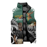 New Zealand South Africa Rugby Custom Sleeveless Puffer Jacket Springboks Kente All Black Maori Together - Polynesian Pride