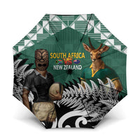 New Zealand South Africa Rugby Umbrella Springboks Kente All Black Maori Together LT14 One Size Folded 11.42 inch Opened Diameter 37.4 inch Green - Polynesian Pride