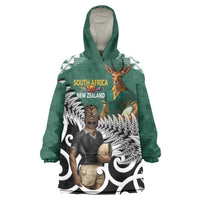 New Zealand South Africa Rugby Custom Wearable Blanket Hoodie Springboks Kente All Black Maori Together LT14 One Size Green - Polynesian Pride