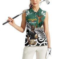 New Zealand South Africa Rugby Custom Women Sleeveless Polo Shirt Springboks Kente All Black Maori Together LT14 - Polynesian Pride