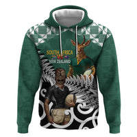 New Zealand South Africa Rugby Custom Zip Hoodie Springboks Kente All Black Maori Together LT14 Pullover Hoodie Green - Polynesian Pride