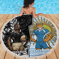 New Zealand Argentina Rugby Beach Blanket 2025 Los Pumas All Black Together LT14 - Polynesian Pride