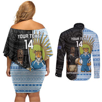 New Zealand Argentina Rugby Custom Couples Matching Off Shoulder Short Dress and Long Sleeve Button Shirt 2025 Los Pumas All Black Together LT14 - Polynesian Pride