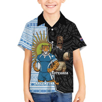 New Zealand Argentina Rugby Custom Family Matching Off The Shoulder Long Sleeve Dress and Hawaiian Shirt 2025 Los Pumas All Black Together LT14 Son's Shirt Black - Polynesian Pride