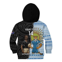 New Zealand Argentina Rugby Custom Kid Hoodie 2025 Los Pumas All Black Together LT14 - Polynesian Pride
