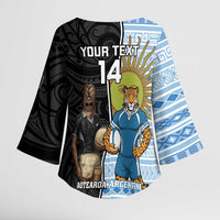 New Zealand Argentina Rugby Custom Kimono Sleeve Blouse 2025 Los Pumas All Black Together LT14 - Polynesian Pride