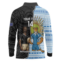 New Zealand Argentina Rugby Custom Long Sleeve Polo Shirt 2025 Los Pumas All Black Together LT14 - Polynesian Pride