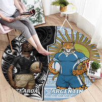 New Zealand Argentina Rugby Round Carpet 2025 Los Pumas All Black Together LT14 - Polynesian Pride