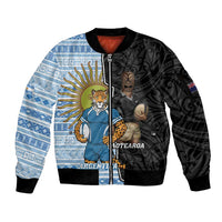 New Zealand Argentina Rugby Custom Sleeve Zip Bomber Jacket 2025 Los Pumas All Black Together LT14 Unisex Black - Polynesian Pride