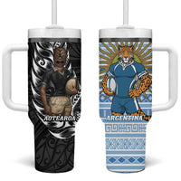 New Zealand Argentina Rugby Tumbler With Handle 2025 Los Pumas All Black Together LT14 One Size: 40 oz Black - Polynesian Pride