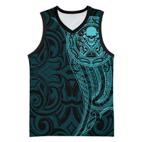 New Zealand Skull Darts Basketball Jersey Aotearoa Maori Chest Tattoo Stylized Teal LT14 Unisex Teal - Polynesian Pride