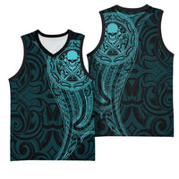New Zealand Skull Darts Basketball Jersey Aotearoa Maori Chest Tattoo Stylized Teal LT14 - Polynesian Pride