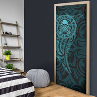 New Zealand Skull Darts Door Cover Aotearoa Maori Chest Tattoo Stylized Teal LT14 - Polynesian Pride