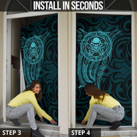 New Zealand Skull Darts Door Cover Aotearoa Maori Chest Tattoo Stylized Teal LT14 - Polynesian Pride