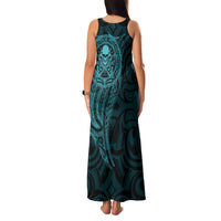 New Zealand Skull Darts Family Matching Tank Maxi Dress and Hawaiian Shirt Aotearoa Maori Chest Tattoo Stylized Teal LT14 - Polynesian Pride