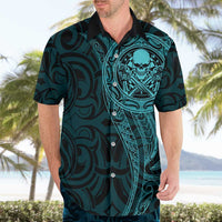 New Zealand Skull Darts Hawaiian Shirt Aotearoa Maori Chest Tattoo Stylized Teal LT14 - Polynesian Pride