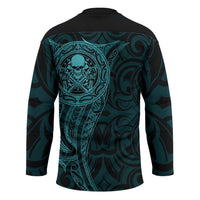 New Zealand Skull Darts Hockey Jersey Aotearoa Maori Chest Tattoo Stylized Teal LT14 - Polynesian Pride