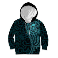 New Zealand Skull Darts Kid Hoodie Aotearoa Maori Chest Tattoo Stylized Teal LT14 Hoodie Teal - Polynesian Pride