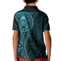 New Zealand Skull Darts Kid Polo Shirt Aotearoa Maori Chest Tattoo Stylized Teal LT14 - Polynesian Pride