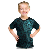 New Zealand Skull Darts Kid T Shirt Aotearoa Maori Chest Tattoo Stylized Teal LT14 Teal - Polynesian Pride