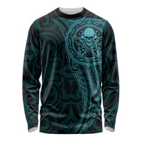 New Zealand Skull Darts Long Sleeve Shirt Aotearoa Maori Chest Tattoo Stylized Teal LT14 Unisex Teal - Polynesian Pride