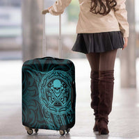 New Zealand Skull Darts Luggage Cover Aotearoa Maori Chest Tattoo Stylized Teal - Polynesian Pride