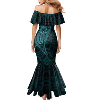 New Zealand Skull Darts Mermaid Dress Aotearoa Maori Chest Tattoo Stylized Teal LT14 - Polynesian Pride