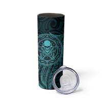 New Zealand Skull Darts Skinny Tumbler Aotearoa Maori Chest Tattoo Stylized Teal LT14 - Polynesian Pride
