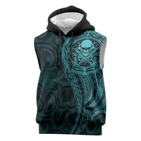 New Zealand Skull Darts Sleeveless Hoodie Aotearoa Maori Chest Tattoo Stylized Teal LT14 Teal - Polynesian Pride