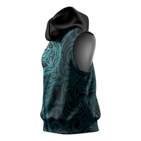 New Zealand Skull Darts Sleeveless Hoodie Aotearoa Maori Chest Tattoo Stylized Teal LT14 - Polynesian Pride