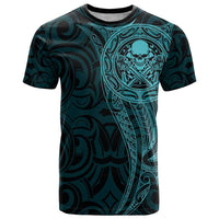 New Zealand Skull Darts T Shirt Aotearoa Maori Chest Tattoo Stylized Teal LT14 Teal - Polynesian Pride