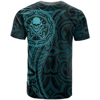 New Zealand Skull Darts T Shirt Aotearoa Maori Chest Tattoo Stylized Teal LT14 - Polynesian Pride
