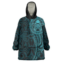 New Zealand Skull Darts Wearable Blanket Hoodie Aotearoa Maori Chest Tattoo Stylized Teal LT14 One Size Teal - Polynesian Pride