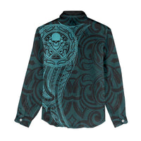 New Zealand Skull Darts Women Casual Shirt Aotearoa Maori Chest Tattoo Stylized Teal - Polynesian Pride