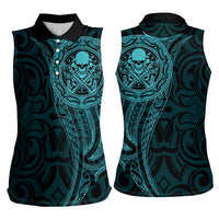 New Zealand Skull Darts Women Sleeveless Polo Shirt Aotearoa Maori Chest Tattoo Stylized Teal LT14 - Polynesian Pride