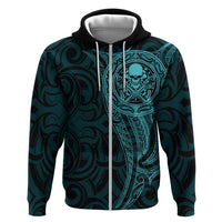 New Zealand Skull Darts Zip Hoodie Aotearoa Maori Chest Tattoo Stylized Teal LT14 Zip Hoodie Teal - Polynesian Pride