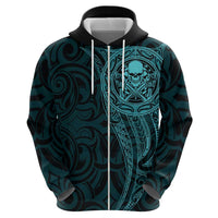 New Zealand Skull Darts Zip Hoodie Aotearoa Maori Chest Tattoo Stylized Teal LT14 - Polynesian Pride