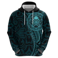 New Zealand Skull Darts Zip Hoodie Aotearoa Maori Chest Tattoo Stylized Teal LT14 - Polynesian Pride