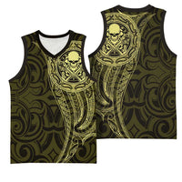 New Zealand Skull Darts Basketball Jersey Aotearoa Maori Chest Tattoo Stylized Gold LT14 - Polynesian Pride