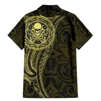 New Zealand Skull Darts Family Matching Mermaid Dress and Hawaiian Shirt Aotearoa Maori Chest Tattoo Stylized Gold LT14 - Polynesian Pride