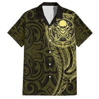 New Zealand Skull Darts Family Matching Summer Maxi Dress and Hawaiian Shirt Aotearoa Maori Chest Tattoo Stylized Gold LT14 Dad's Shirt - Short Sleeve Gold - Polynesian Pride