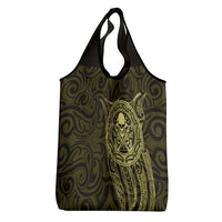 New Zealand Skull Darts Grocery Bag Aotearoa Maori Chest Tattoo Stylized Gold LT14 - Polynesian Pride