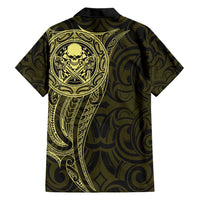New Zealand Skull Darts Hawaiian Shirt Aotearoa Maori Chest Tattoo Stylized Gold LT14 - Polynesian Pride