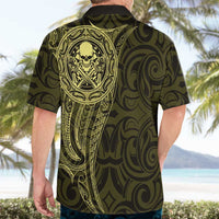 New Zealand Skull Darts Hawaiian Shirt Aotearoa Maori Chest Tattoo Stylized Gold LT14 - Polynesian Pride